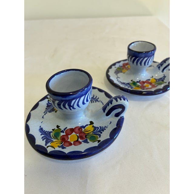Mid 20th Century Pair of Vintage Alcobaça Portuguese Pottery Candle Holders For Sale - Image 5 of 9