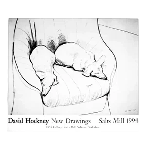 Sale Original 90's David Hockney Stanley & Boodge Dachshund Dog Exhibition Museum Black & White Sketch Lithograph Poster Art
