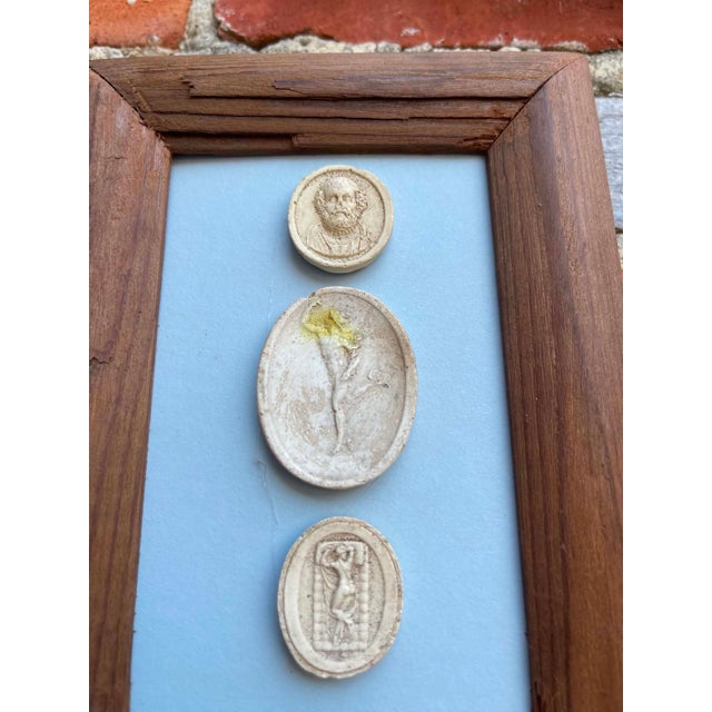 English Italian Plaster Intaglios in 1880s Pine Frame For Sale - Image 3 of 7