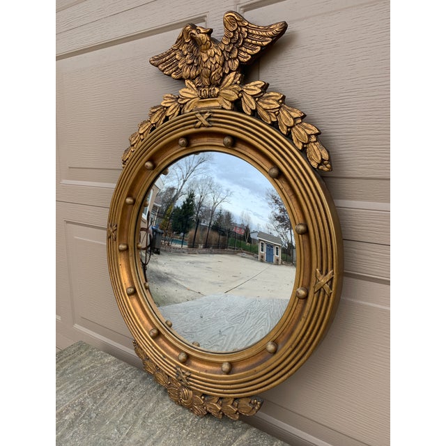 American Mid 20th Century American Federal Giltwood Eagle Bullseye Convex Mirror For Sale - Image 3 of 12