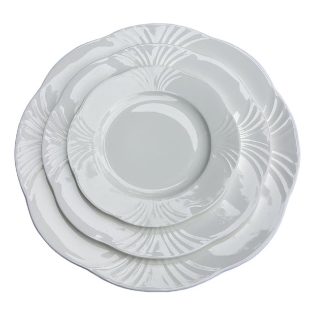 1990s Villeroy and Boch "Arco Weiss" bone China dishes set // scalloped edge with embossed rim // dishwasher safe fine china // W. Germany For Sale