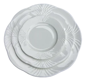 1990s Villeroy and Boch "Arco Weiss" bone China dishes set // scalloped edge with embossed rim // dishwasher safe fine china // W. Germany