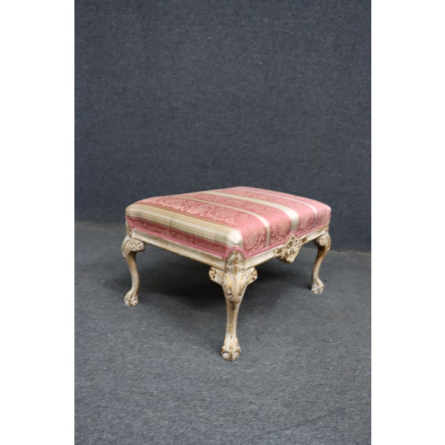 Wood French Louis XV Style Painted Claw & Ball Footstool For Sale - Image 7 of 11
