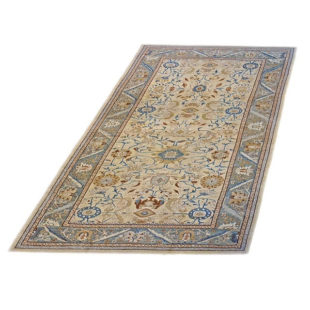 Traditional Turkish Sultanabad Wool 13x20 Ivory, Blue, & Gold Handmade Area Rug #1141140 For Sale - Image 3 of 6