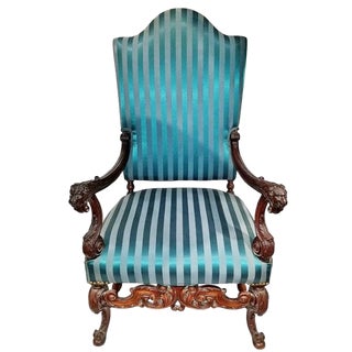 Victorian Style 1920s Carved Lionhead Throne Chair For Sale