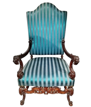 Victorian Style 1920s Carved Lionhead Throne Chair