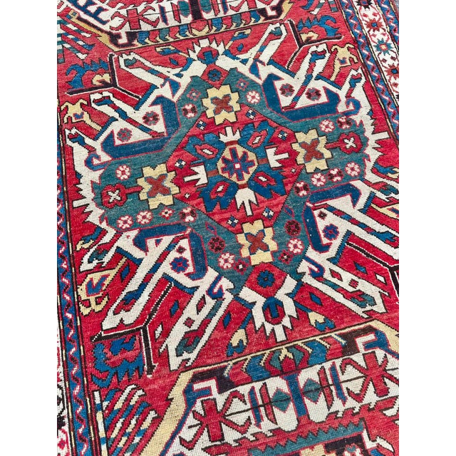 Late 19th Century Antique Adler Kazak Rug c.1890-1920 Rare Mustache Design Caucasian Collectible For Sale - Image 5 of 8