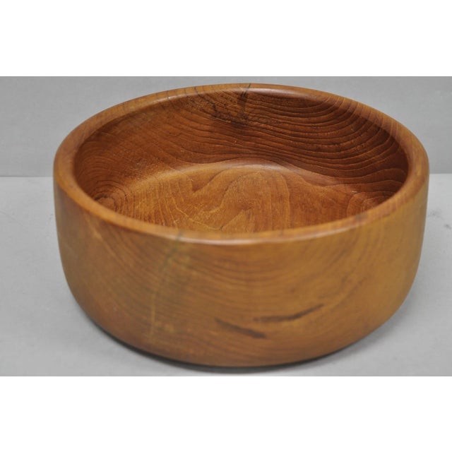 Late 20th Century Vintage Mid Century Danish Modern Carved Teak Wood Round Salad Fruit Bowl (B) For Sale - Image 5 of 13