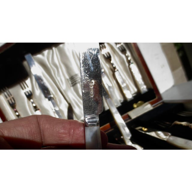 Metal Vintage Mother of Pearl Boxed Serving Set For Sale - Image 7 of 10