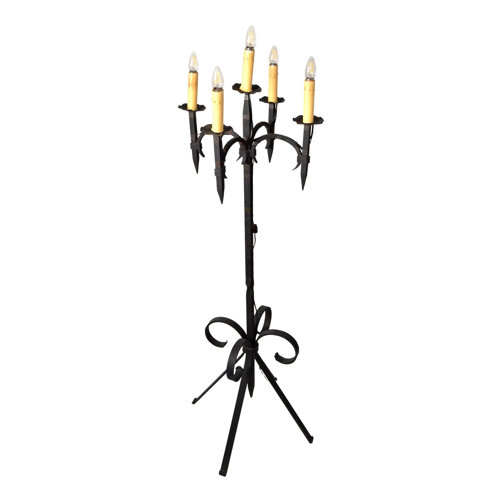 Early 20th Century French Wrought Iron 5 Light Candelabra Floor