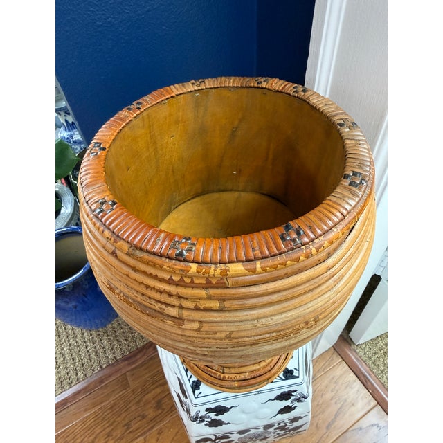 Gabriella Crespi Vintage 1970s Italian Pencil Reed Rattan Footed Planter For Sale - Image 4 of 8