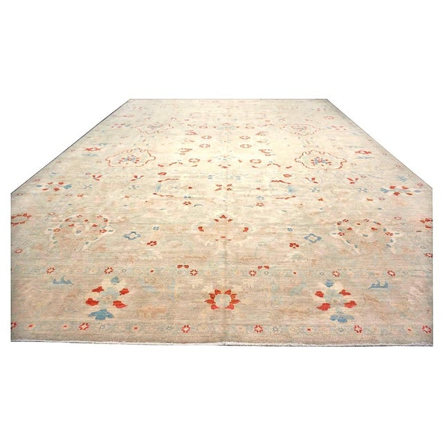 Ivory 21st Century Persian Sultanabad Master Wool 12x17 Ivory, Red, & Blue Handmade Area Rug #1143967 For Sale - Image 8 of 16