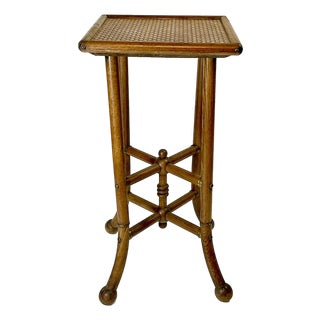 1950s Vintage Arts & Crafts Boho Chic Oak, Cane & Brass Stick & Ball Drinks Table For Sale