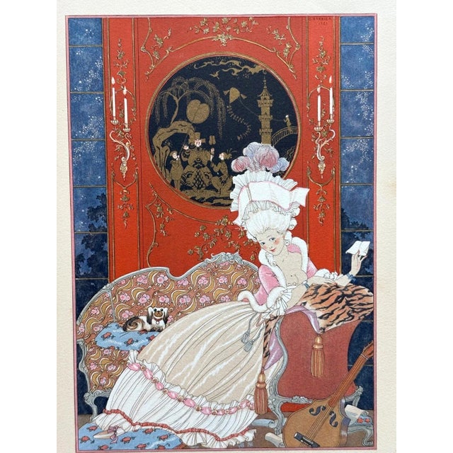 Contemporary Original George Barbier 1928 Hand-Colored Pochoir Print: "Lettre" in 11x14 Mat For Sale - Image 3 of 3