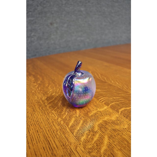 Hand Blown Iridescent Frosted Art Glass Apple Paperweight Sculpture For Sale - Image 4 of 8