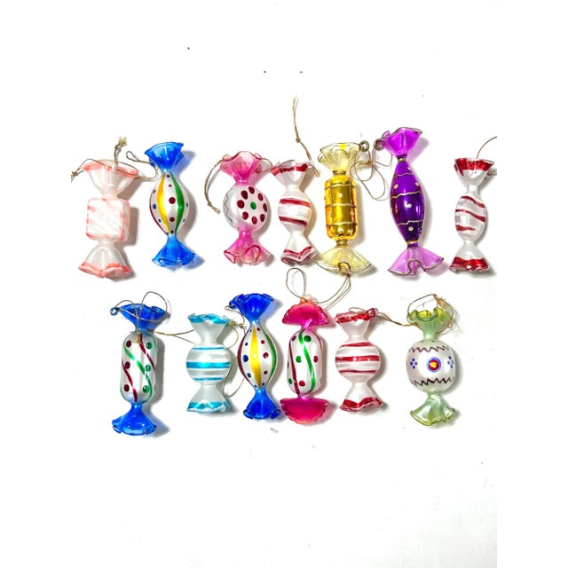 Vintage Glass Candy Christmas Ornaments – Set of 13 For Sale - Image 10 of 12