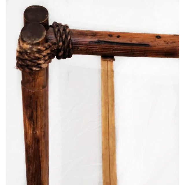 Brown Vintage Palm Beach Chic Oversized Bamboo Folding Butler's Tray Cocktail Table With Rope Detail For Sale - Image 8 of 9