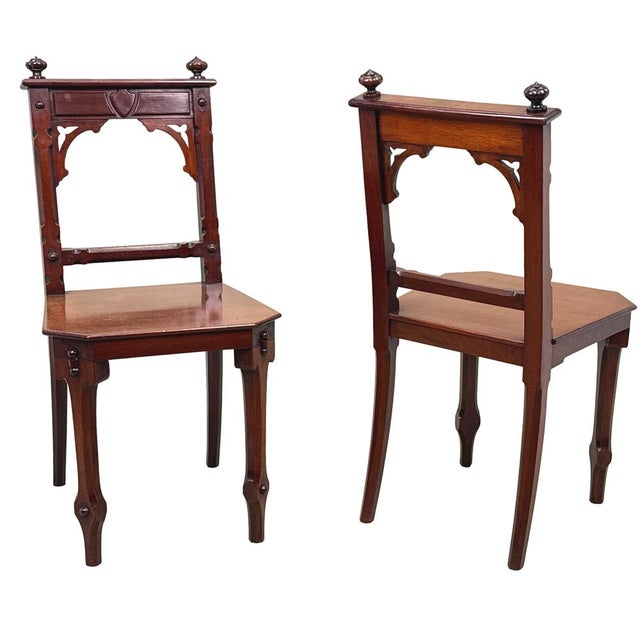 Antique Victorian Mahogany Hall Chairs, 1880, Set of 2 For Sale - Image 4 of 14