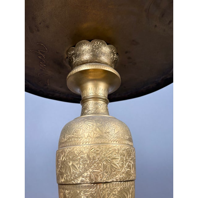 Mid-Century Modern 1950s Moroccan Etched Brass Floor Lamp With Tray Table For Sale - Image 3 of 10