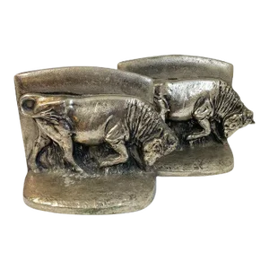 Pair of Vintage Mid Century Charging Bull Metal Bookends