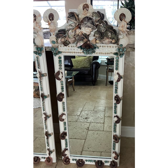 Vintage 60’s Twin Faux Bamboo & Seashell Encrusted Wall Mirrors - Designed by Cheryl P. Kohloff For Sale - Image 17 of 18
