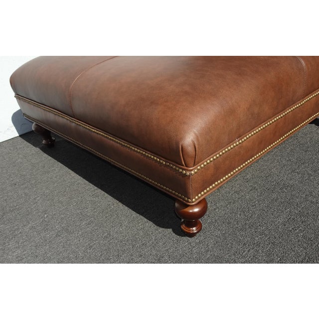 Wood Vintage Tommy Bahama Style Brown Tufted Leather Ottoman Coffee Table For Sale - Image 7 of 10
