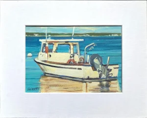 Fishing Boat With Early Morning Reflections - 5x7" Painting on Paper in 8x10 White Matte
