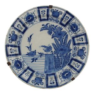 Mid-Late 18th Century Dutch Delft Blue and White Floral Charger