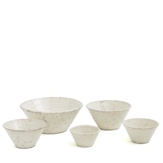 Japanese Minimalistic Crackle White Raku Ceramics Moon Bowls by Laab Milano, Set of 5 For Sale - Image 14 of 14