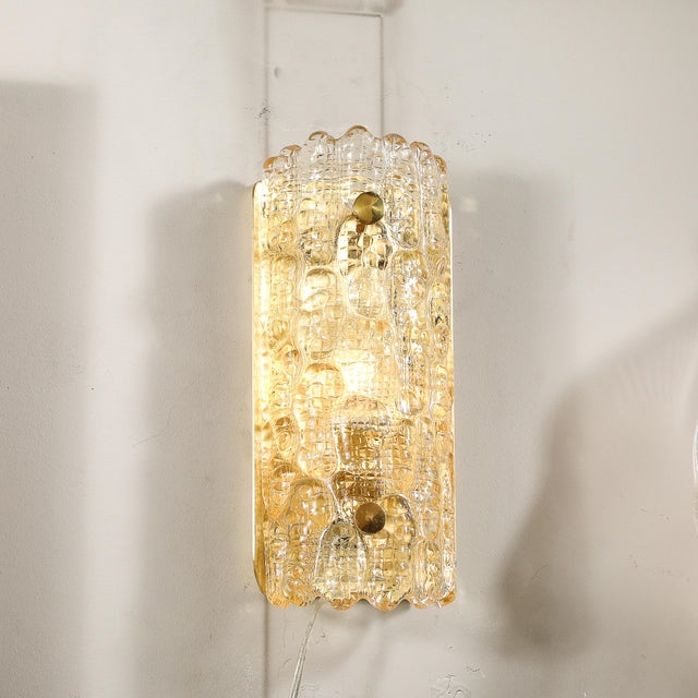Metal Pair of Mid-Century Mottled Honey Glass Sconces by Carl Fagerlund for Orrefors For Sale - Image 7 of 12
