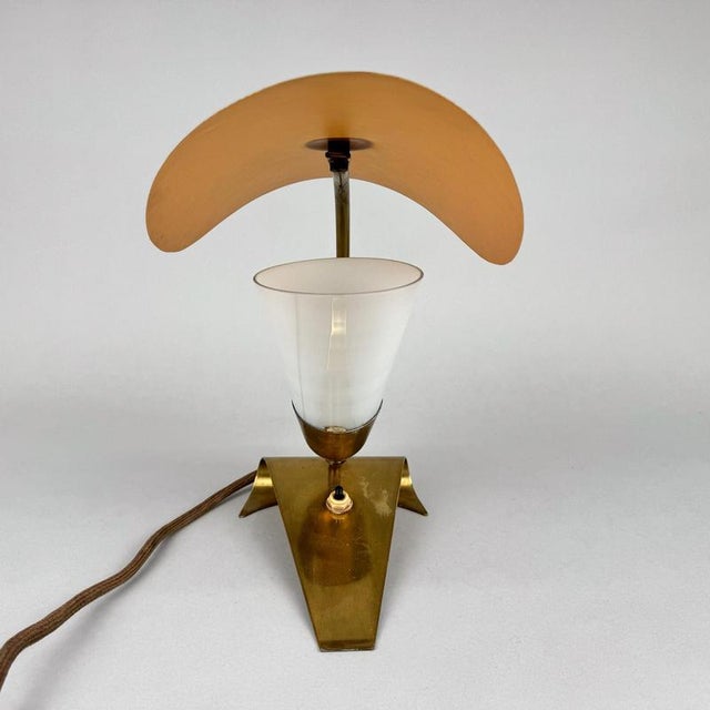 Art Deco Brass & Milk Glass Table Lamp, 1930s For Sale - Image 10 of 13