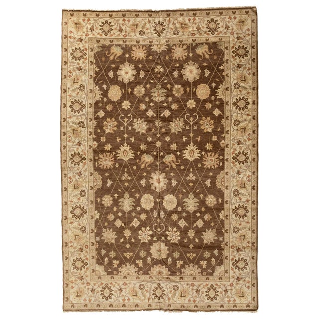Late 20th Century Late 20th Century Brown Ivory Egyptian Rug Persian Sultanabad Design Small Area Rug For Sale - Image 5 of 5