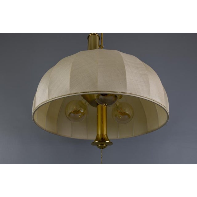 Large Brass and Fabric Lampshade Five-Light Adjustable Height Pendant Lamp, 1980s For Sale - Image 14 of 18