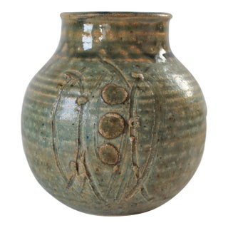 Vintage Textured Studio Art Pottery Vessel Signed For Sale