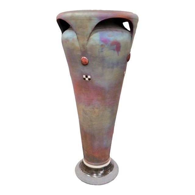 Mid Century Modern Monumental Raku Ceramic Pottery Vase | Chairish