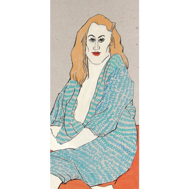This December 1990's gouache and graphite on paper seated figure in blue and orange is by Oakland artist Rip Matteson...