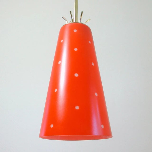 Mid-Century Scandinavian Red Glass and Brass Pendant, 1950s For Sale - Image 6 of 9