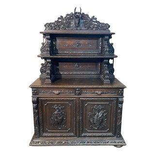 French Carved Oak Hunting Sideboard, 1860 For Sale