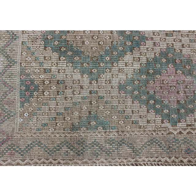 Vintage Turkish Kilim Rug in Soft Teal, Beige, and Taupe With Diamond Pattern For Sale - Image 9 of 13