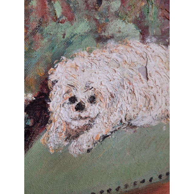 Late 20th Century Original Lady & Dog Portrait Painting Bridgerton Style Signed For Sale - Image 5 of 10