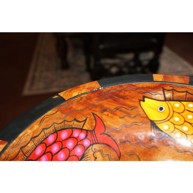 Auburn Colorful Hand-Painted Wooden Fish Bowl – Folk Art Decorative Centerpiece For Sale - Image 8 of 9