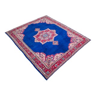 Hand-Knotted Turkish Rug Organic Wool Sapphire Blue Living Room Decor- 7′1″ X 9′9″ For Sale