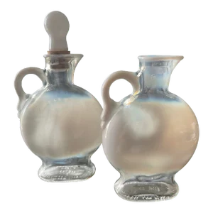 1957 Jim Beam White Opalescent Milk Glass Liquor Bottle Decanters- a Pair