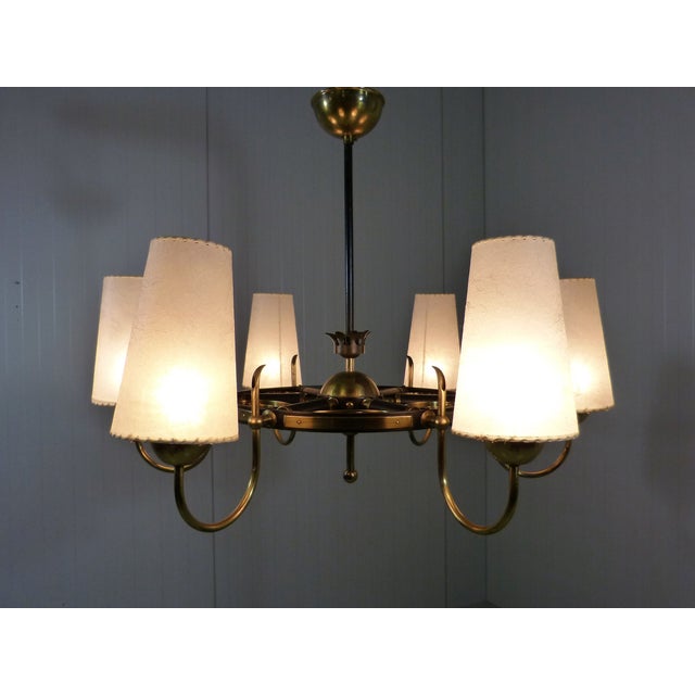 1950s Finnish Brass Chandelier with Polyester Shades and Glass Diffusers, 1950s For Sale - Image 5 of 18