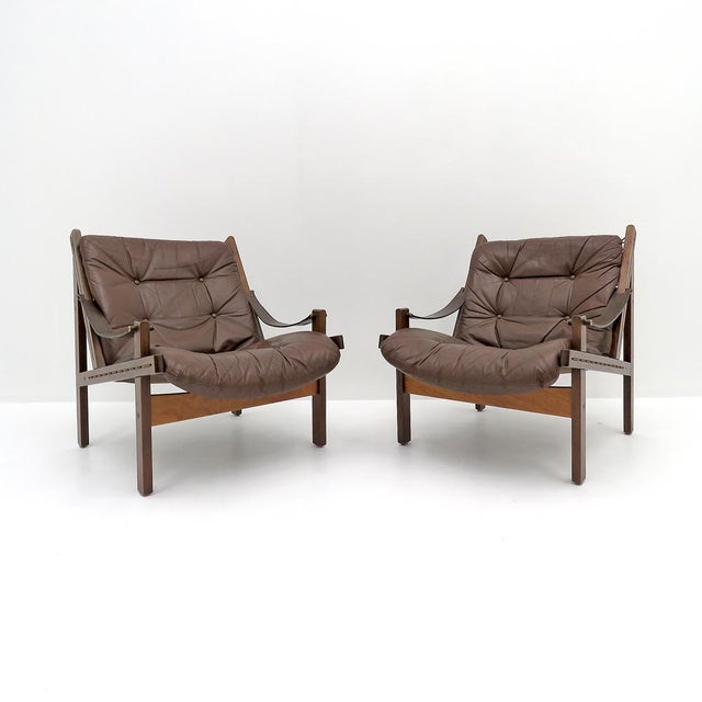 Wood Torbjørn Afdal Leather Arm Chairs, 1960s For Sale - Image 7 of 10