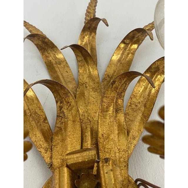 Hollywood Regency Sconce in Gilt Metal and Wheat Pattern, France, 1970s For Sale - Image 3 of 12