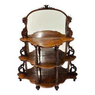 Victorian Whatnot Bookshelf in Walnut with Mirrored Etagere, 1860 For Sale