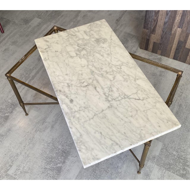 Vintage Coffee Table in White and Grey Marble with Gilt Brass Metal Frame, 1960s For Sale - Image 9 of 18