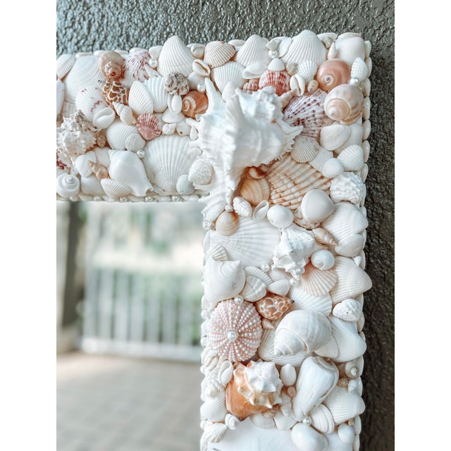 Large Seashell Mirror for Wall, Shell Mirror for Coastal Luxury Home For Sale - Image 4 of 9