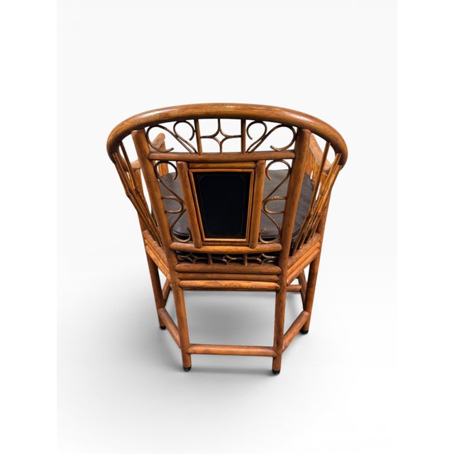 Vintage Chinoiserie Style Rattan Barrel Chair With Hand-Painted Lacquer Panel For Sale In Boston - Image 6 of 14